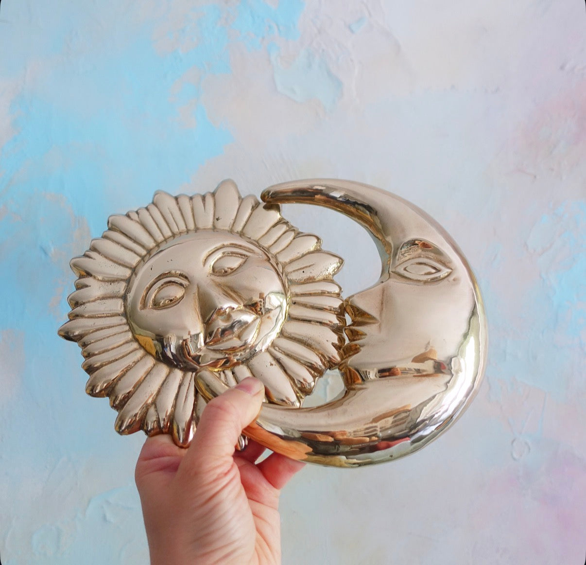 Brass sun & moon wall plaque set