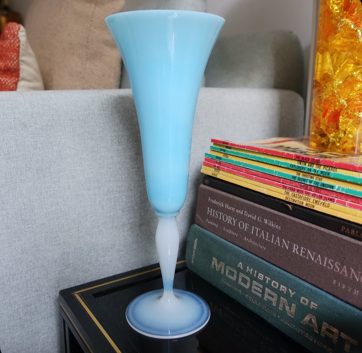 Baby blue opaline glass vase