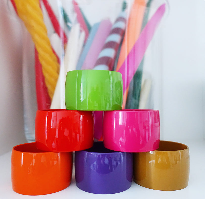 Set of six MCM rainbow napkin rings