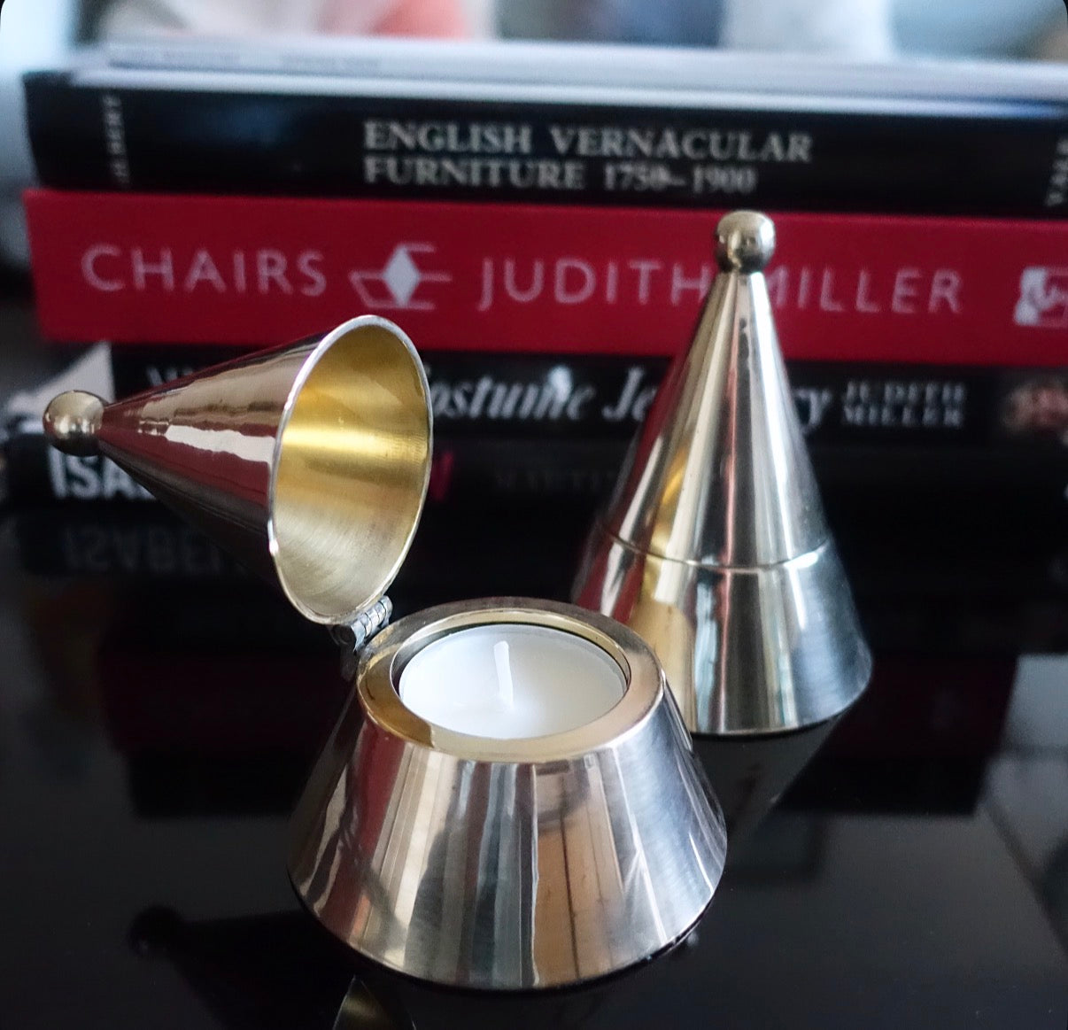 Post modern brass candle holders