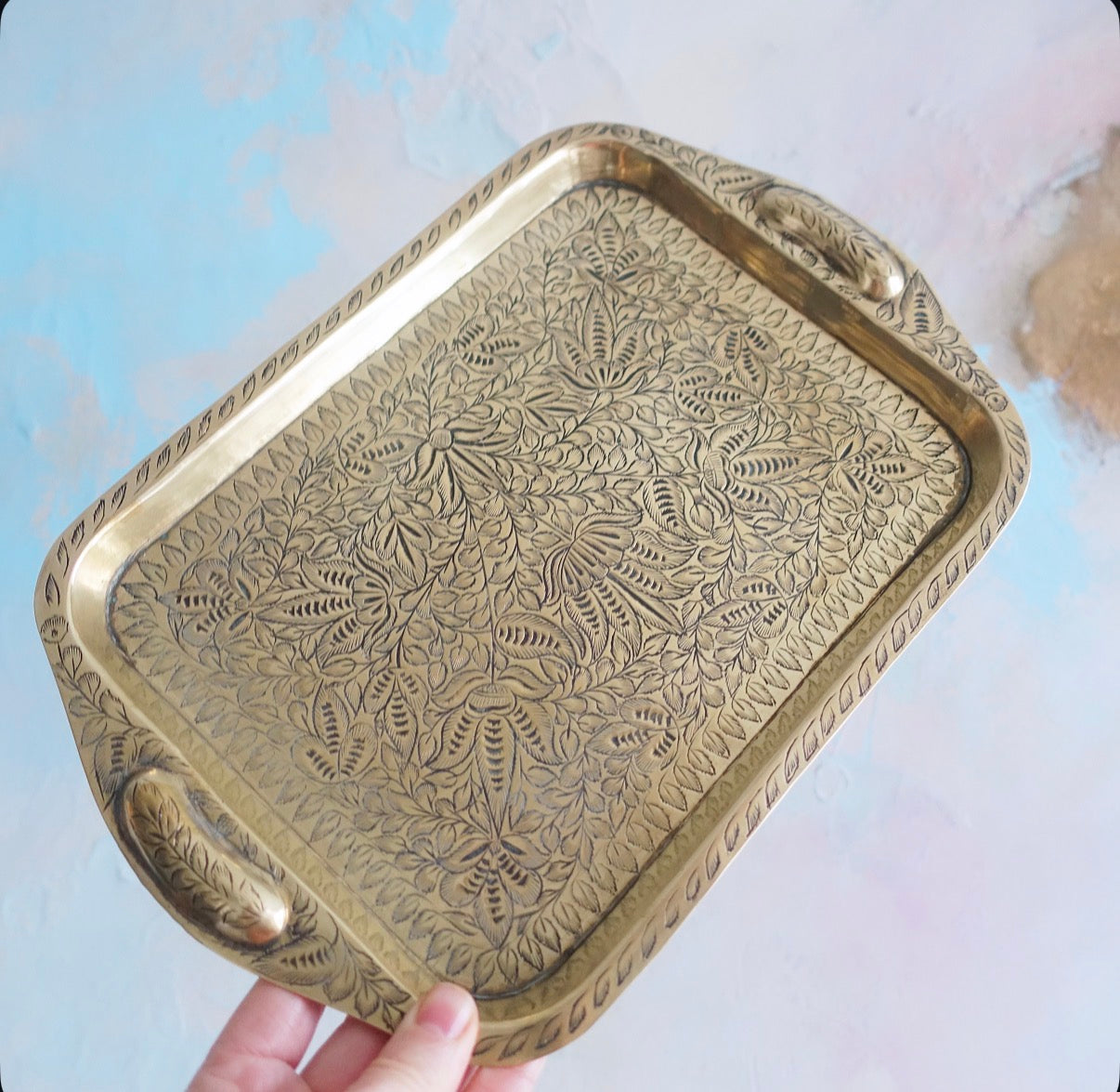 Small engraved brass tray