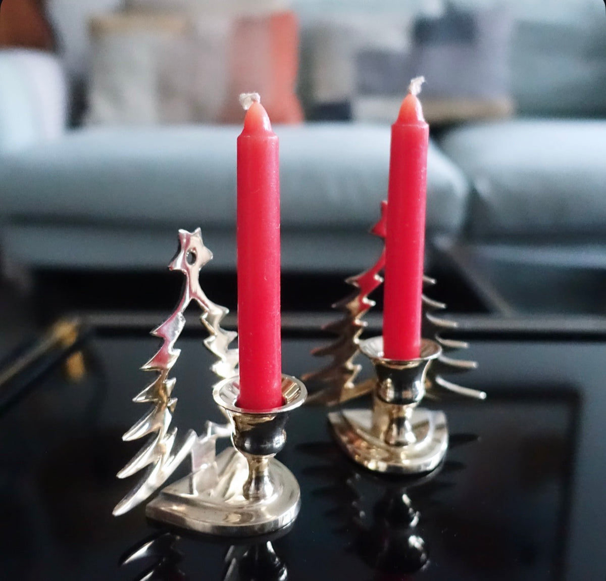 Pair of miniature Christmas tree candle holders