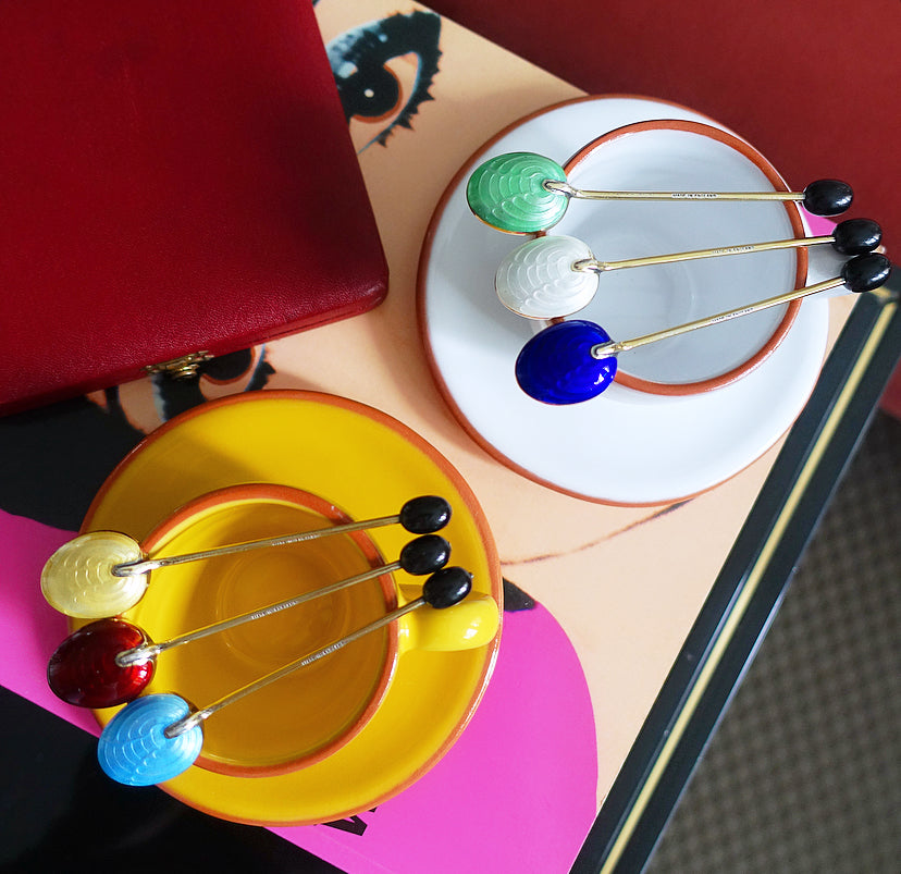 Set of six silver hallmarked & enamel coffee spoons