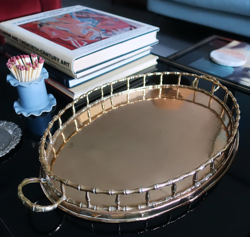 Hollywood Regency brass bamboo tray