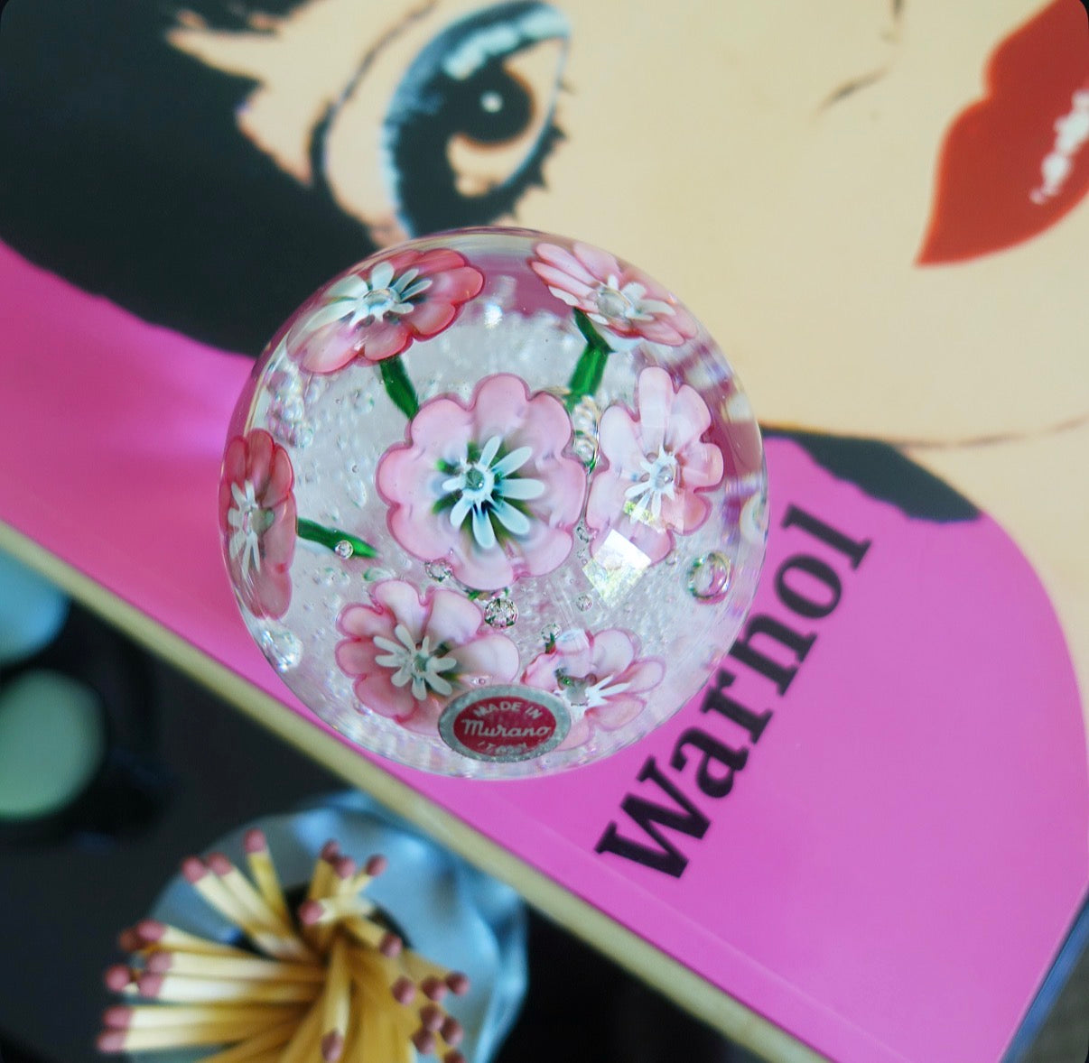 Murano glass flower paperweight