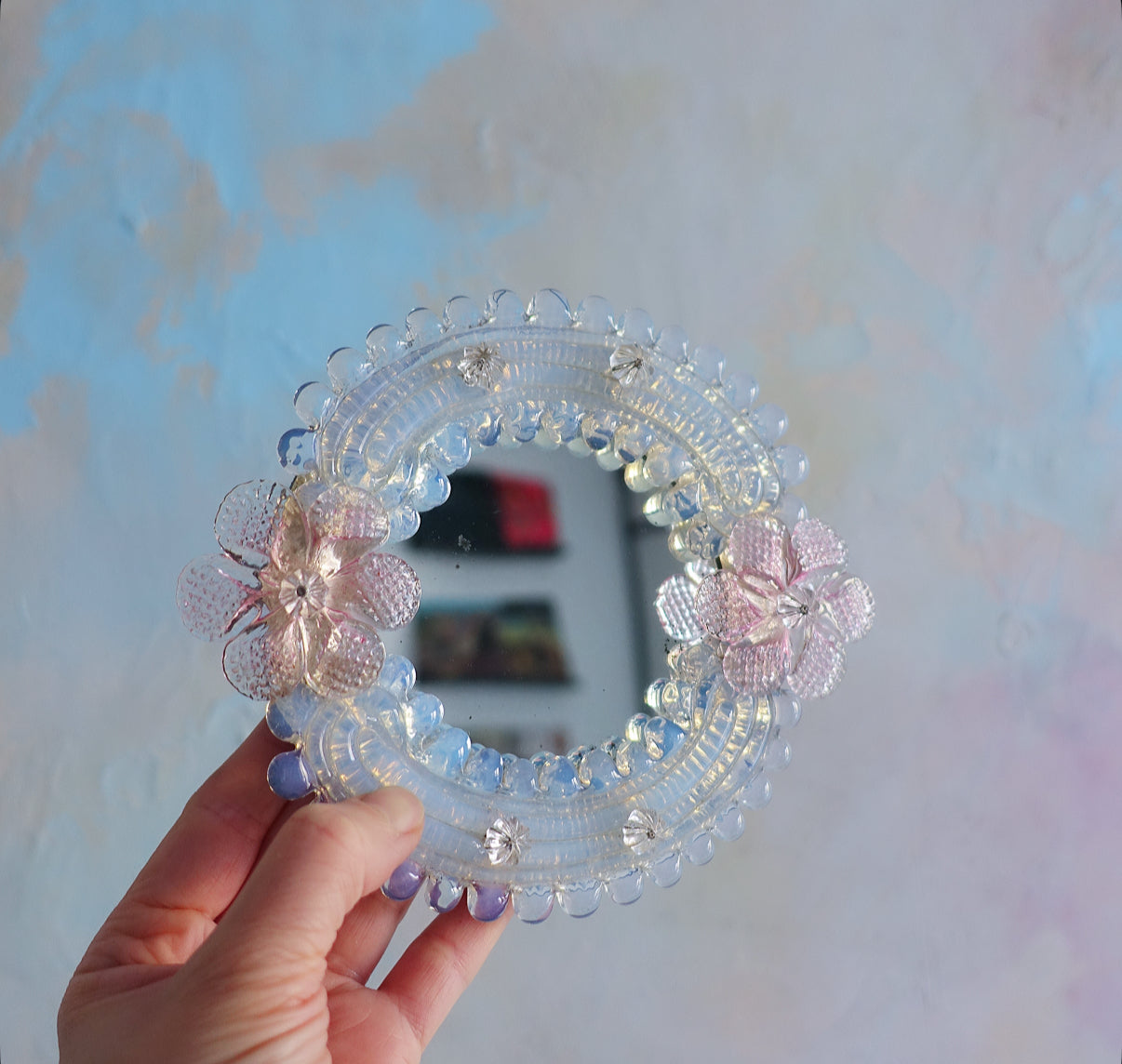 Opalescent Murano glass wall mirror