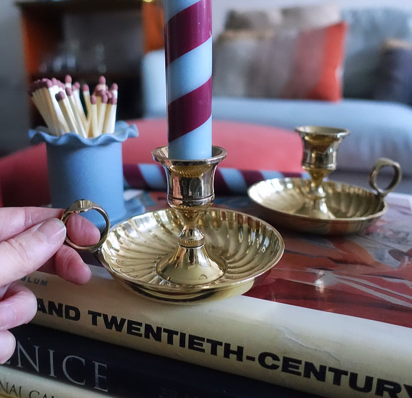 Pair of brass swirl candle holders