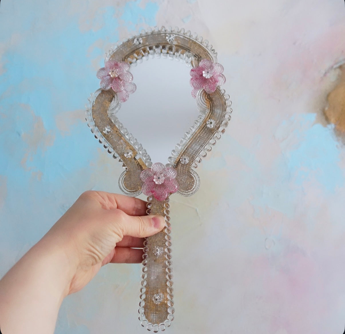Murano glass flower vanity wall mirror