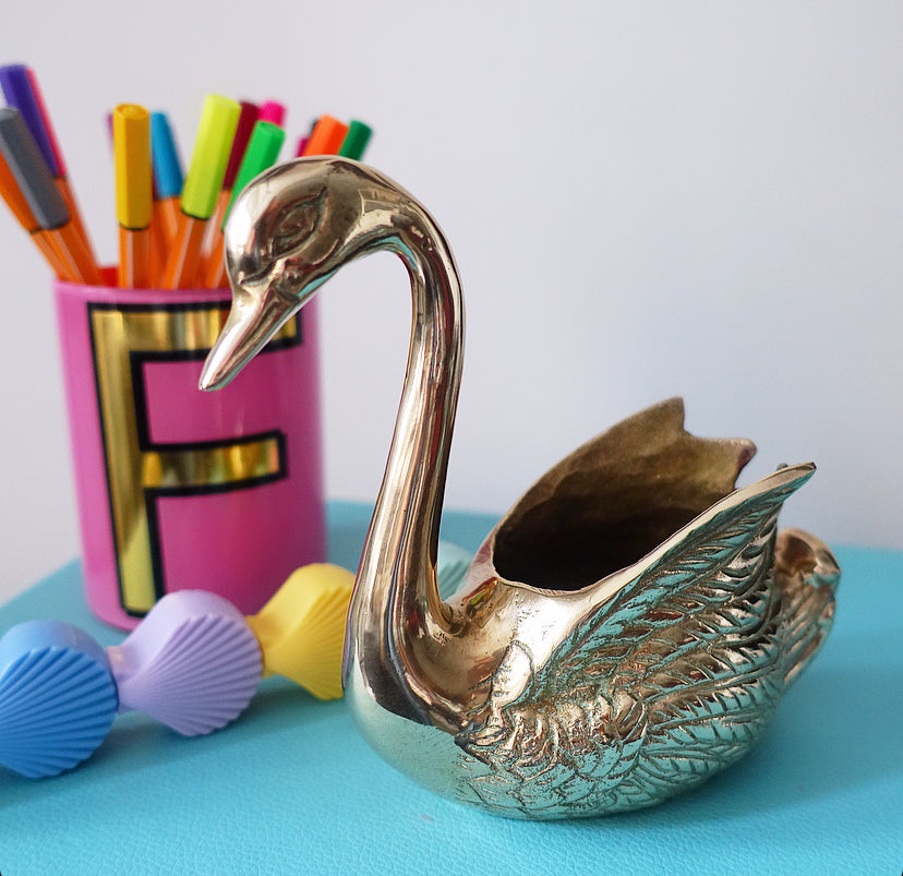 Brass swan planter