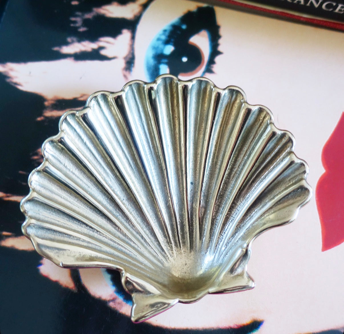 Brass Hollywood regency scallop shell trinket dish