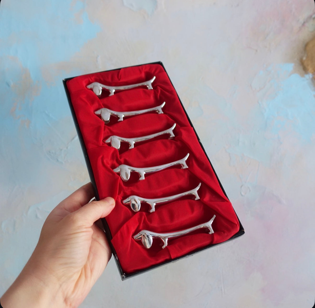 Set of six Dachshund cutlery rests