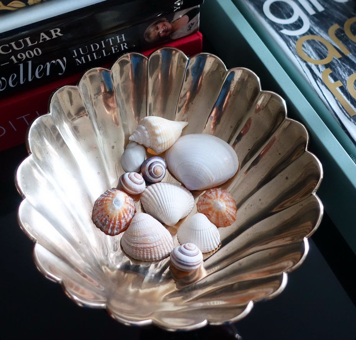 Hollywood Regency brass scallop shell dish