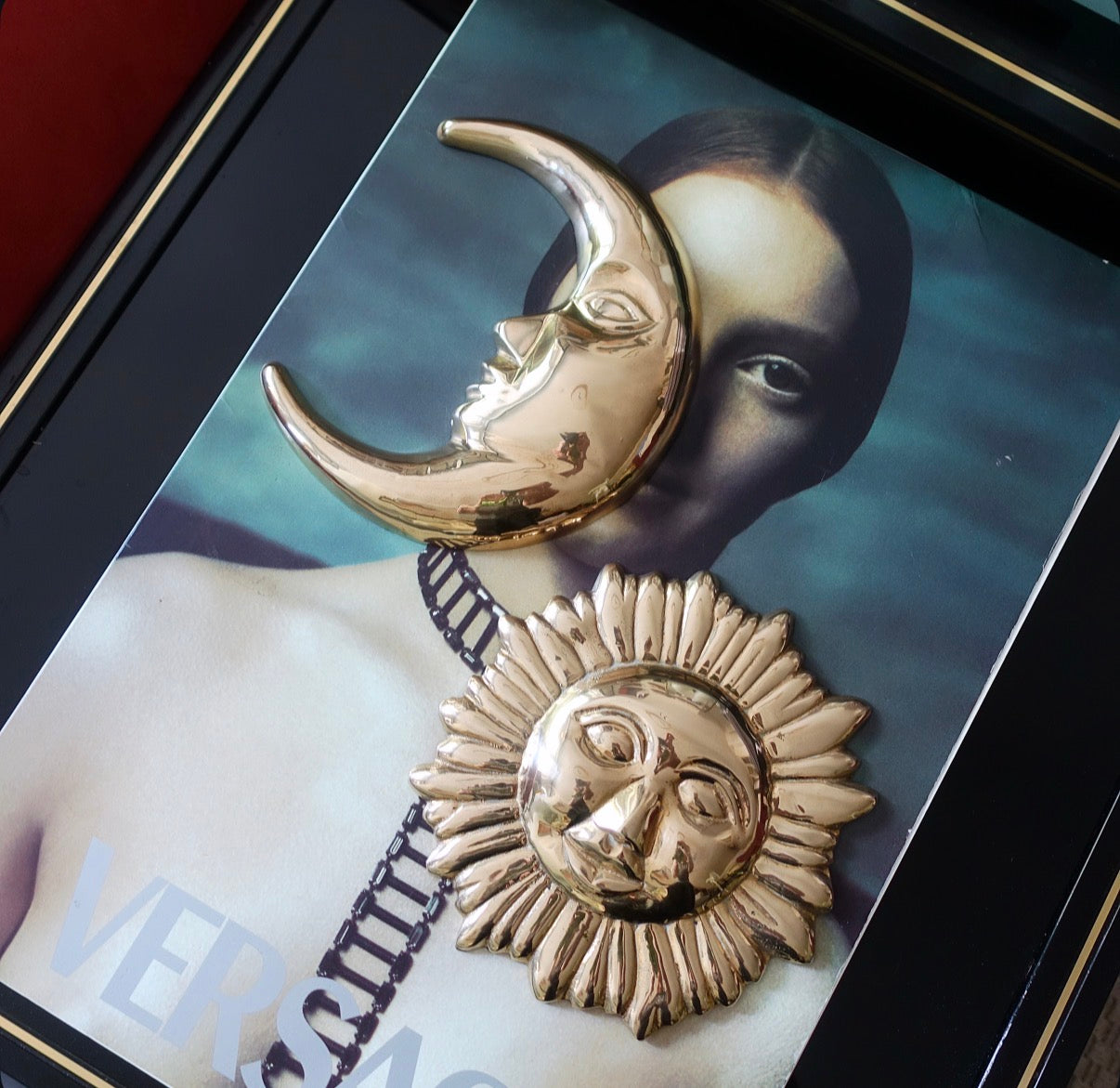 Brass sun & moon wall plaque set