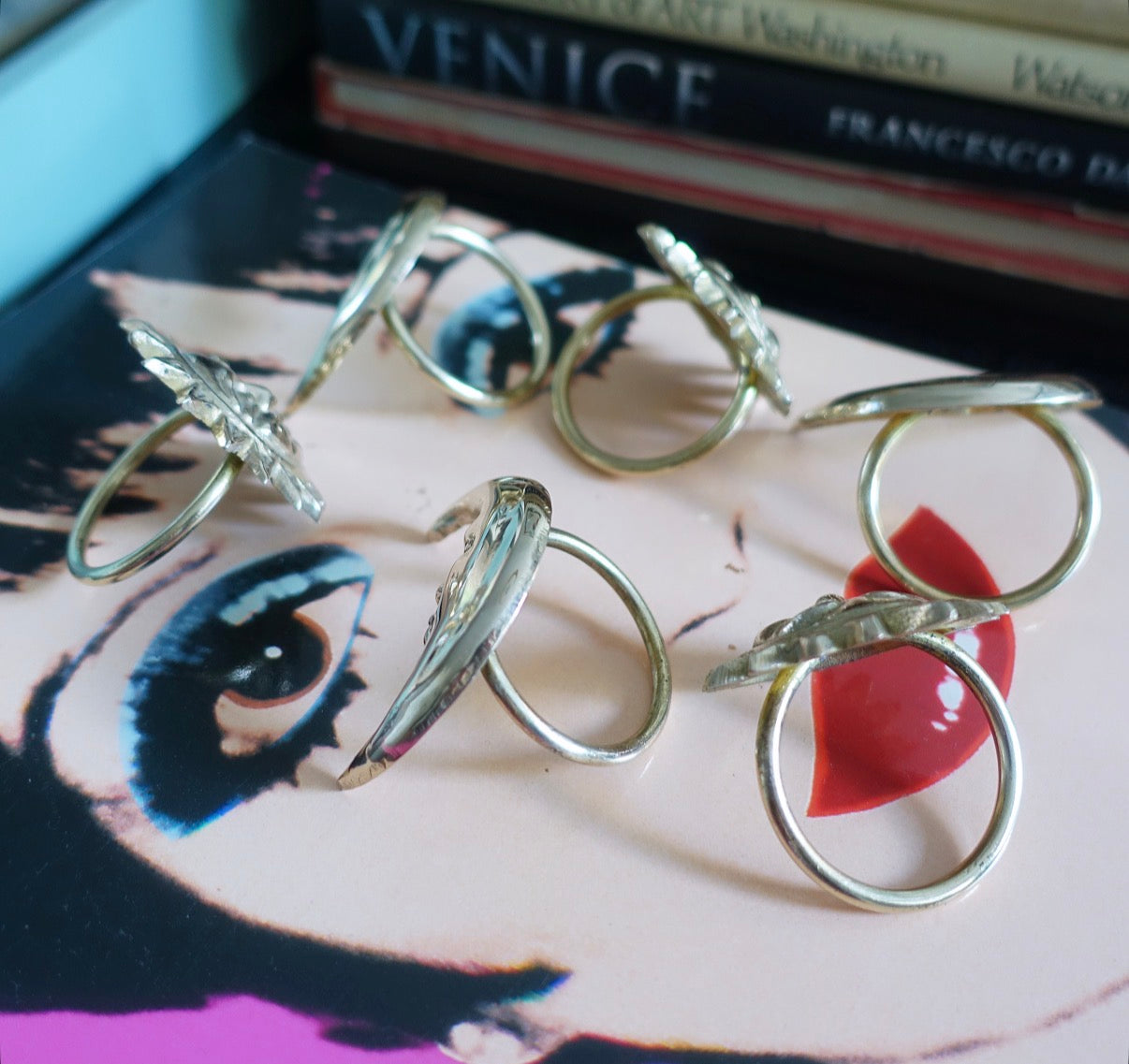 Celestial brass napkin ring set