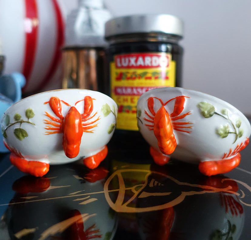 Pair of Art Deco lobster condiment bowls