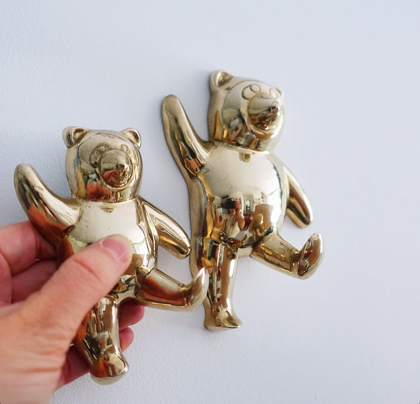 Brass teddy bear wall hook set