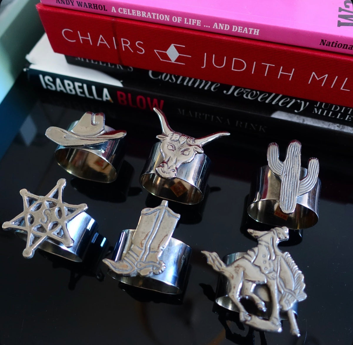 Set of six Western themed napkin rings