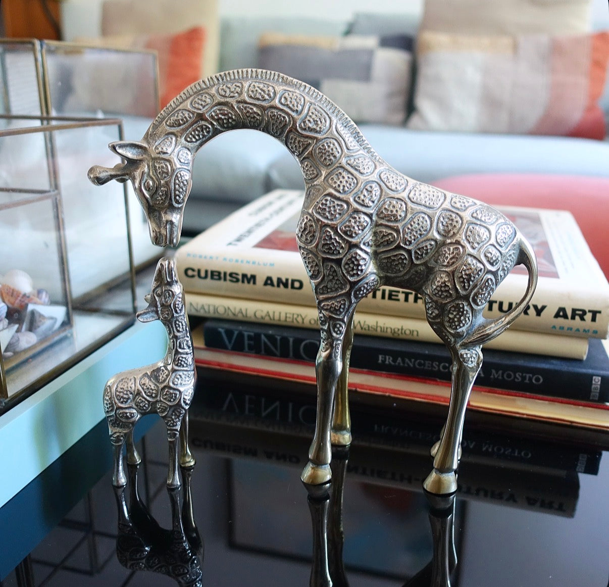 Brass giraffe & calf