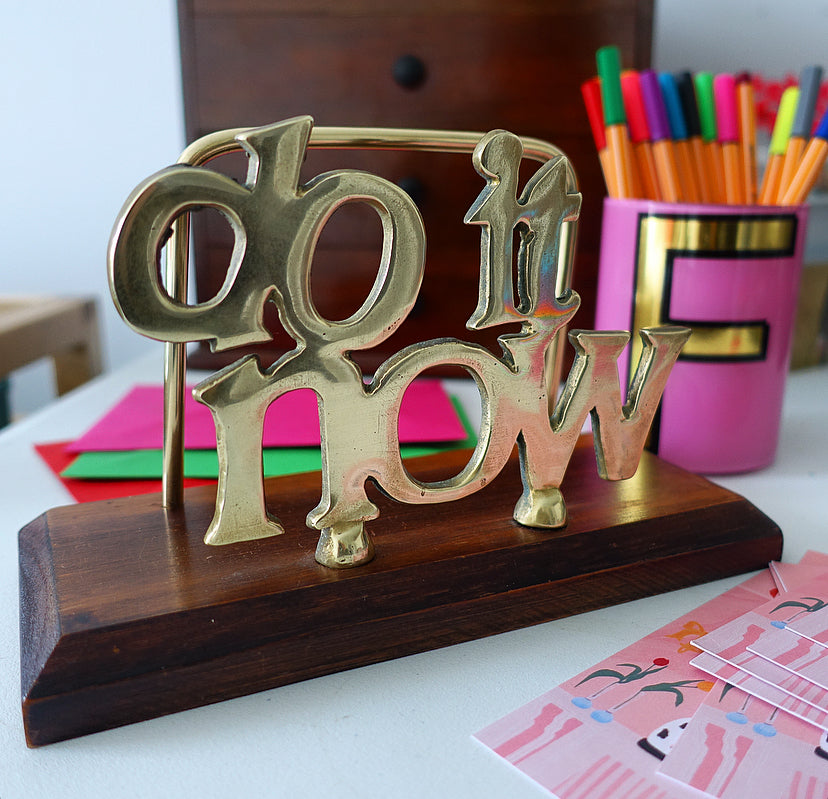 ‘Do it now’ brass & wood letter holder