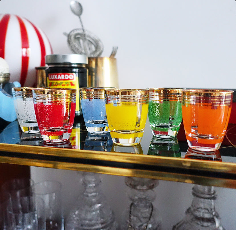 Set of six rainbow shot glasses