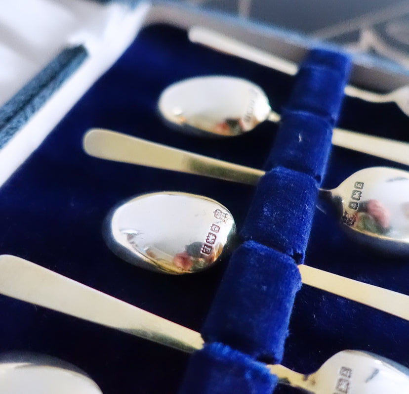 Set of six Art Deco silver hallmarked & enamel spoons