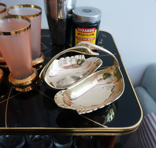 Double brass swan trinket dish