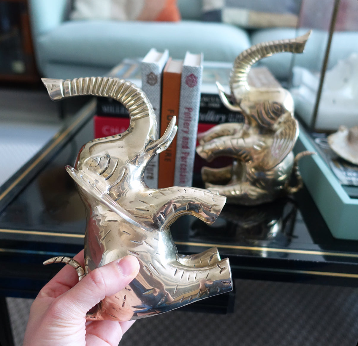 Pair of brass elephant bookends