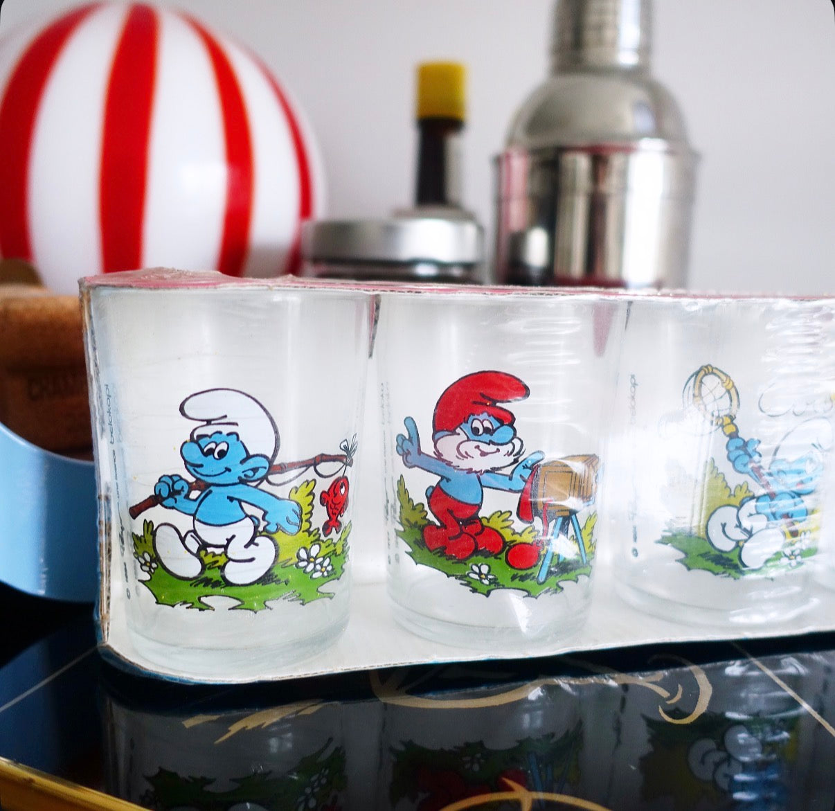 Set of six Smurf glasses