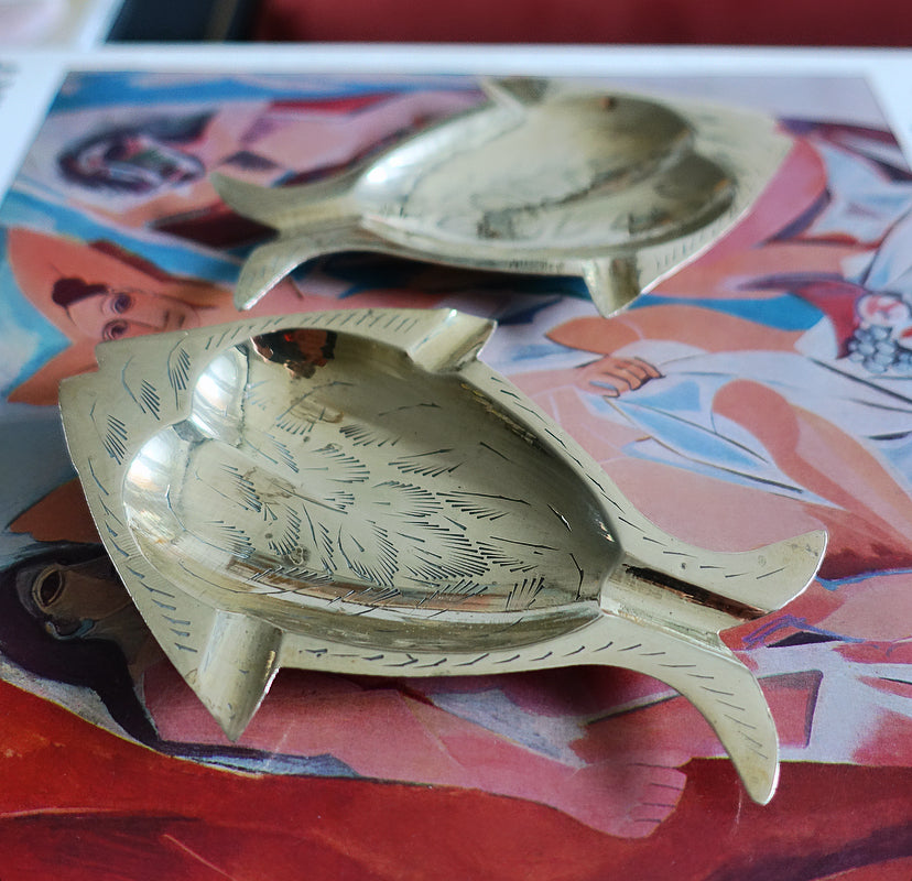 Pair of brass fish dishes