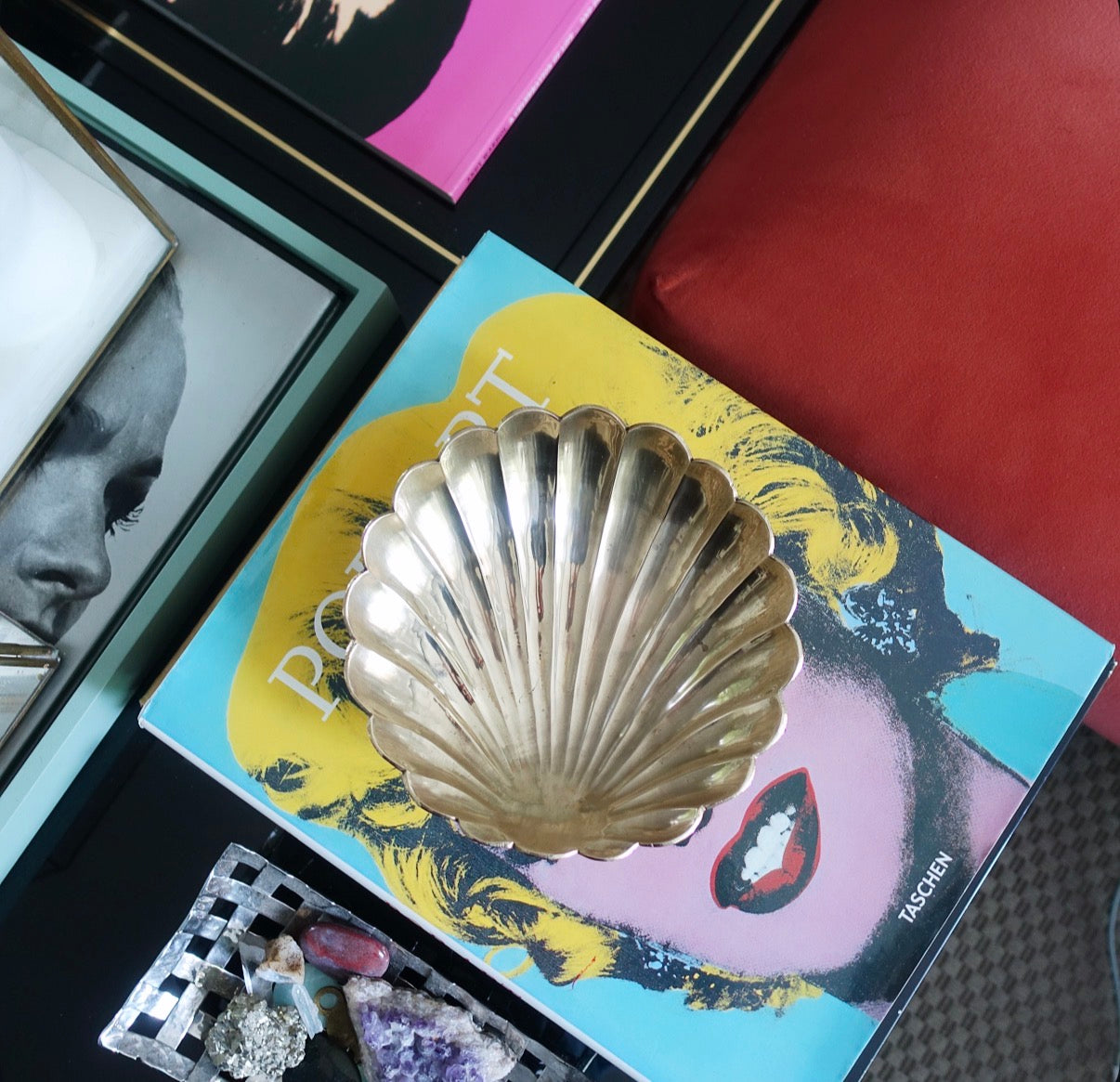 Medium Hollywood regency brass shell trinket dish