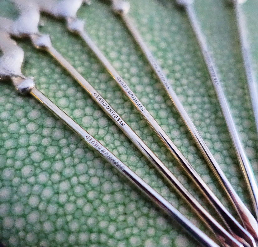 Set of six Art Deco Sterling silver cockerel cocktail sticks