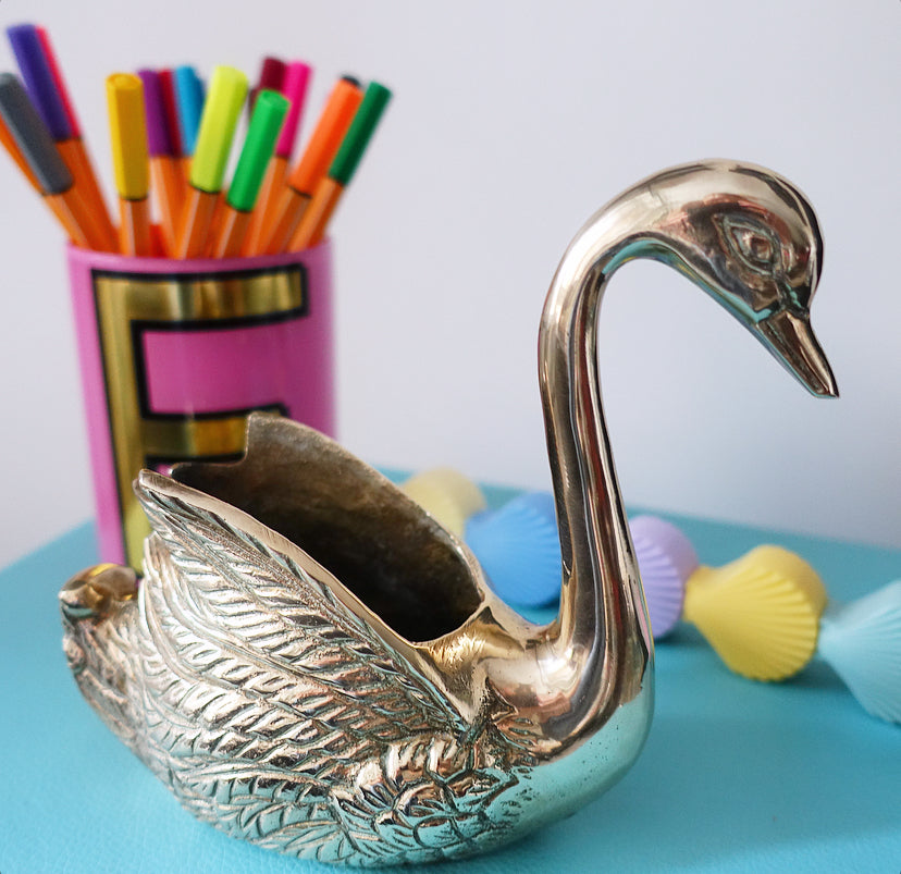 Brass swan planter