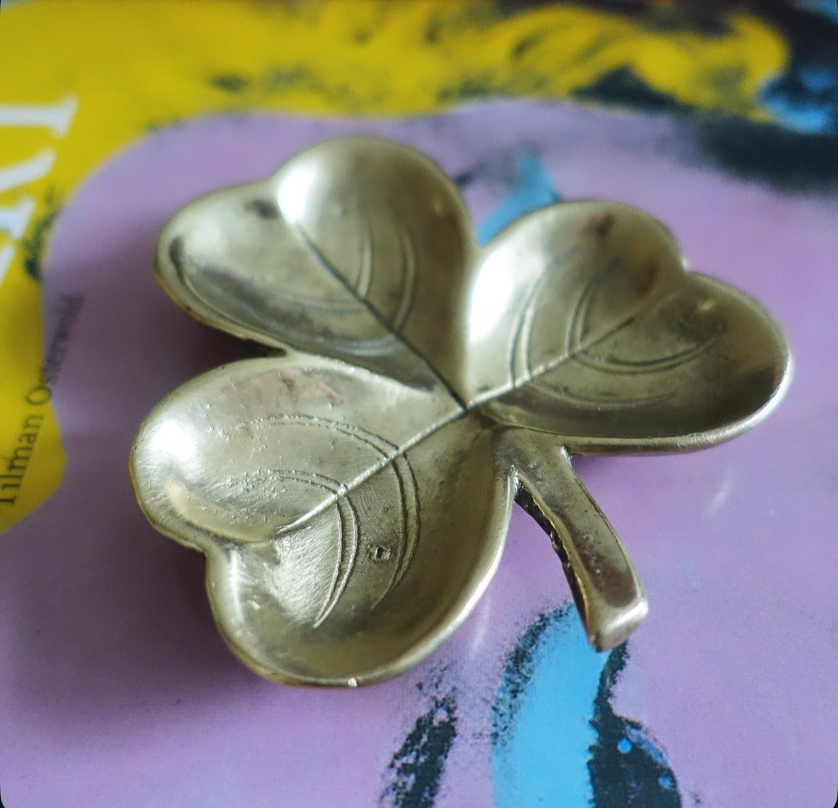 Brass clover trinket dish
