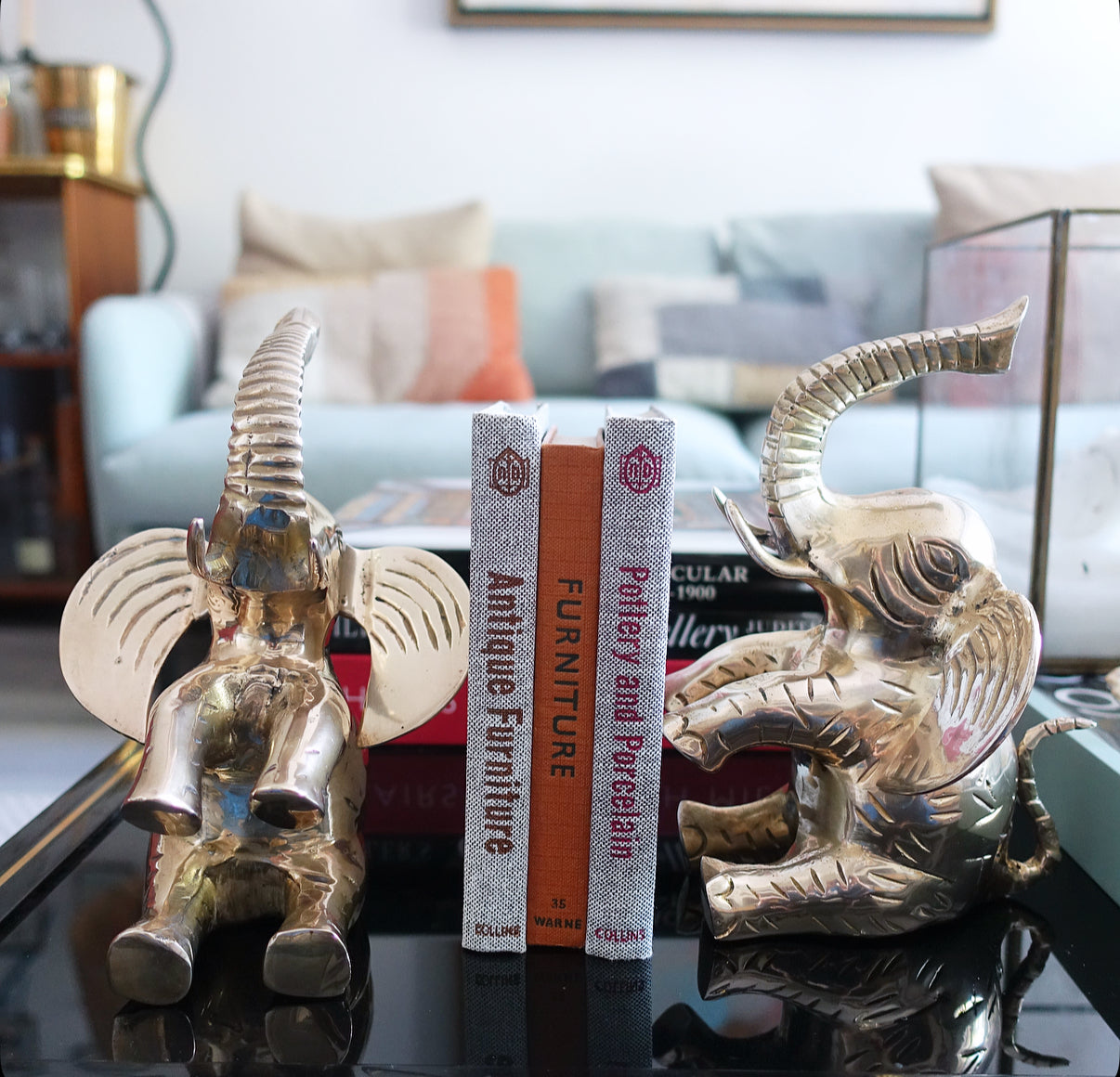 Pair of brass elephant bookends