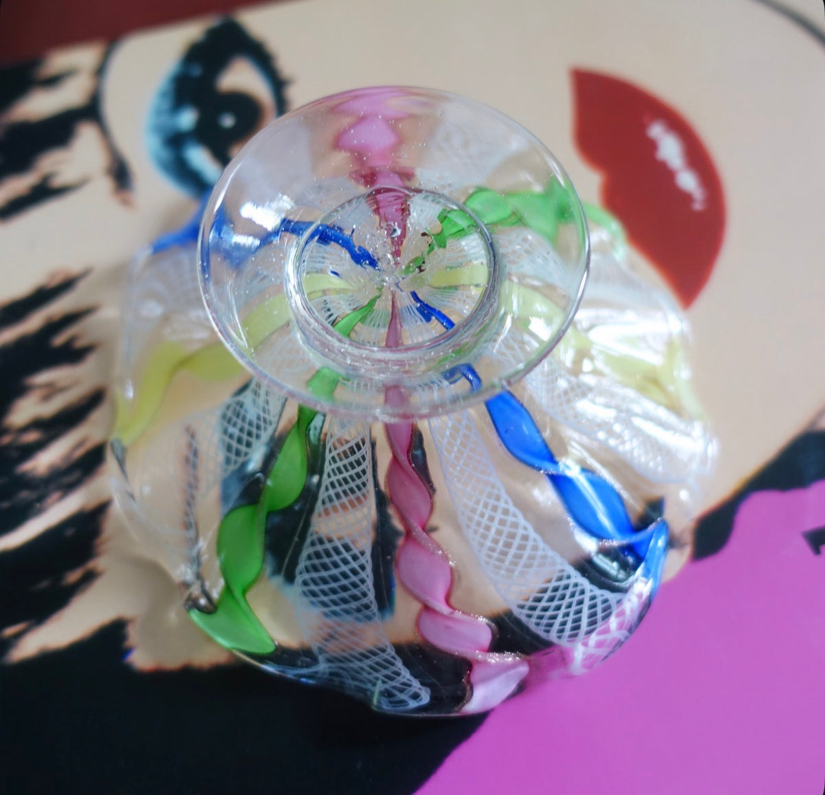 Rainbow Zanfirico Murano glass dish