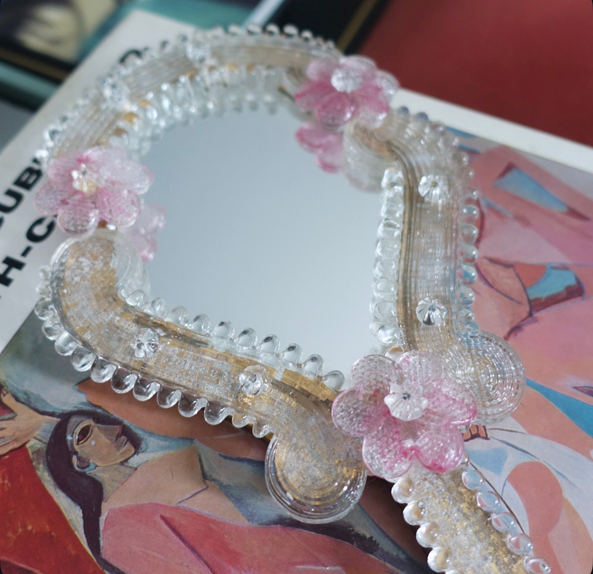 Murano glass flower vanity wall mirror