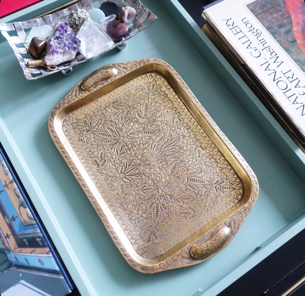 Small engraved brass tray