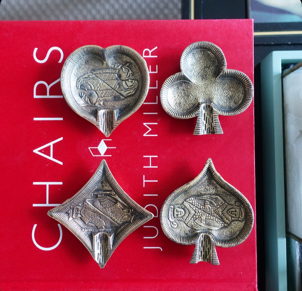 Art Deco brass poker ashtray set