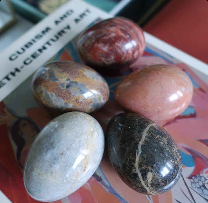 Set of five large stone eggs