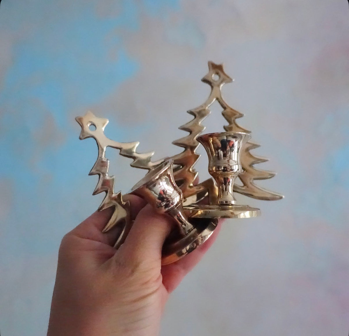 Pair of miniature Christmas tree candle holders