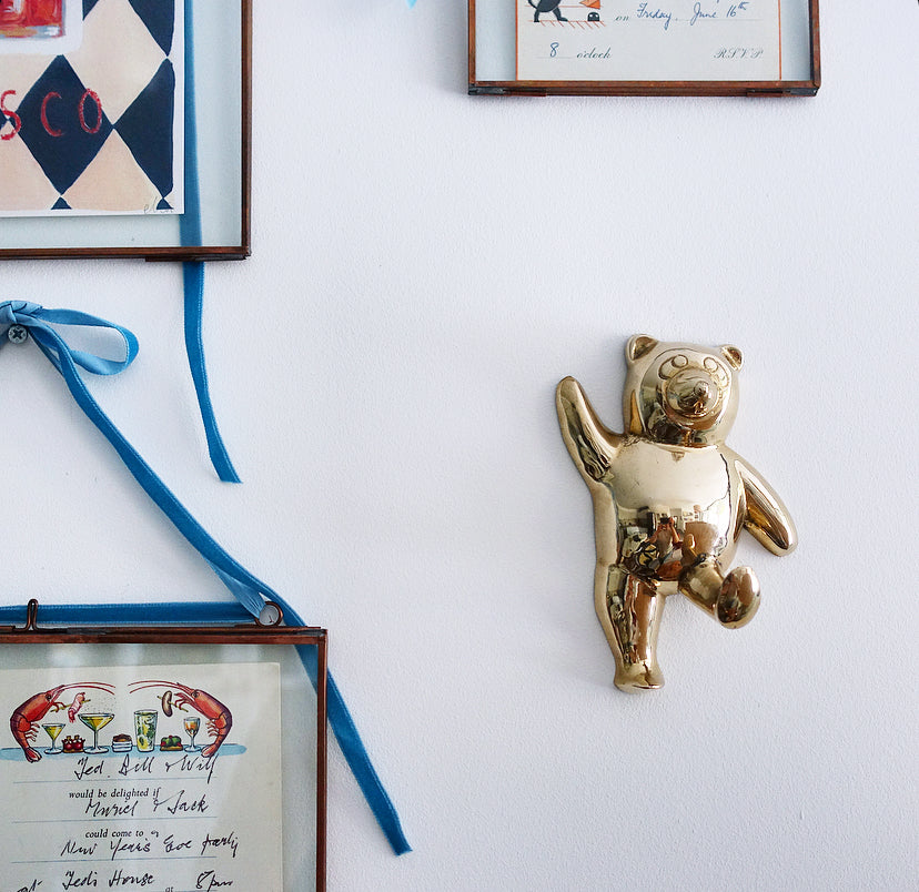 Brass teddy bear wall hook set