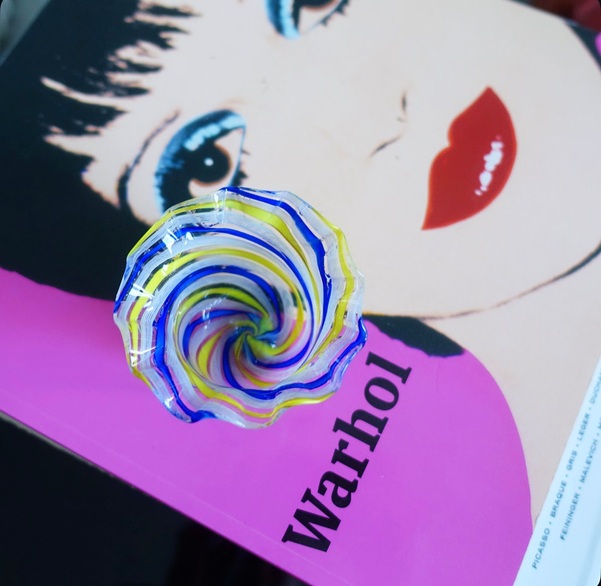 Blue & yellow Zanfirico Murano pot