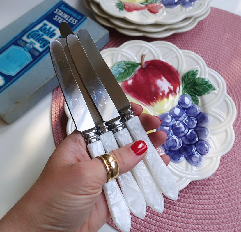 Mid-Century Faux Pearl Tea Knife Set