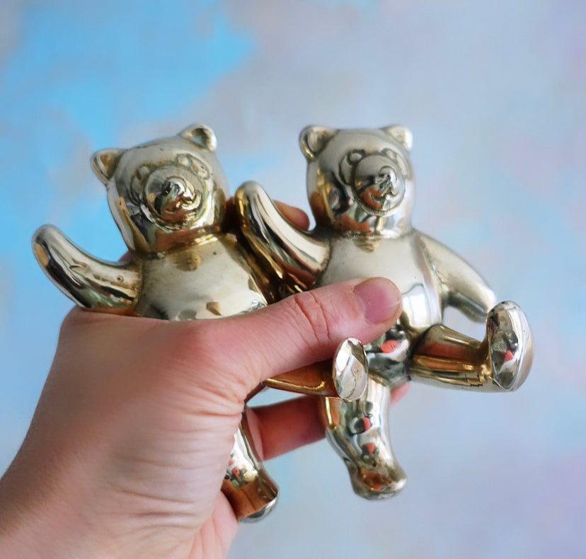 Pair of Brass Teddy Bear Hooks