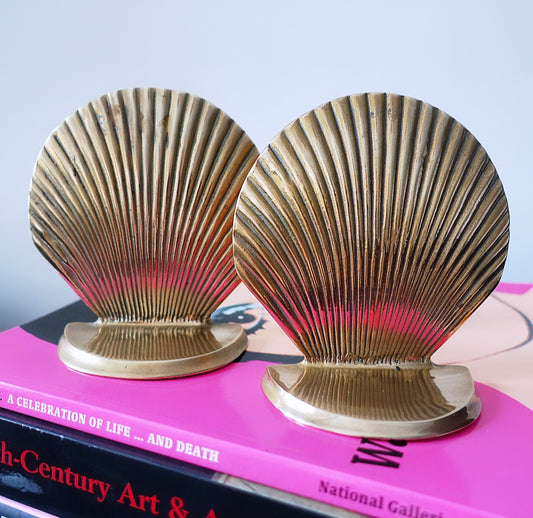 Pair of Hollywood Regency Brass Shell Bookends