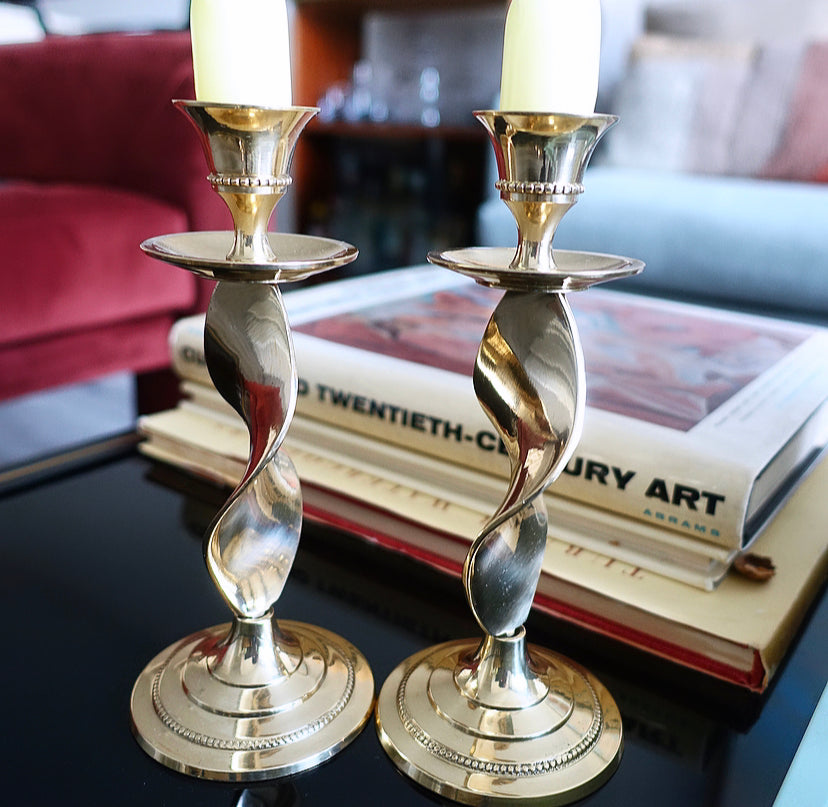 Pair of Wavy Brass Candlesticks