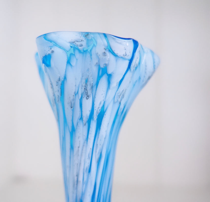 Pair of Blue & White Splatter Glass Vases