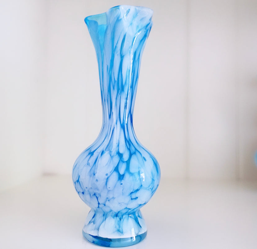 Pair of Blue & White Splatter Glass Vases