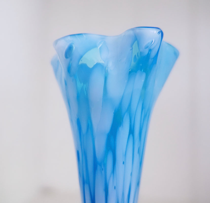 Pair of Blue & White Splatter Glass Vases