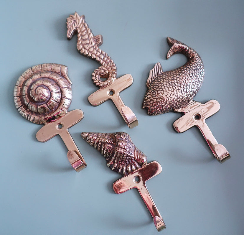 Set of Four Brass Seaside Hooks